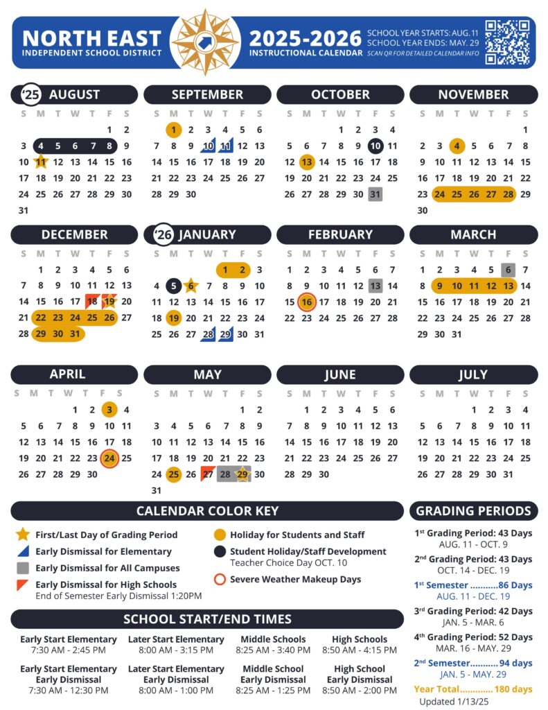 North East NEISD School Calendars 25-26