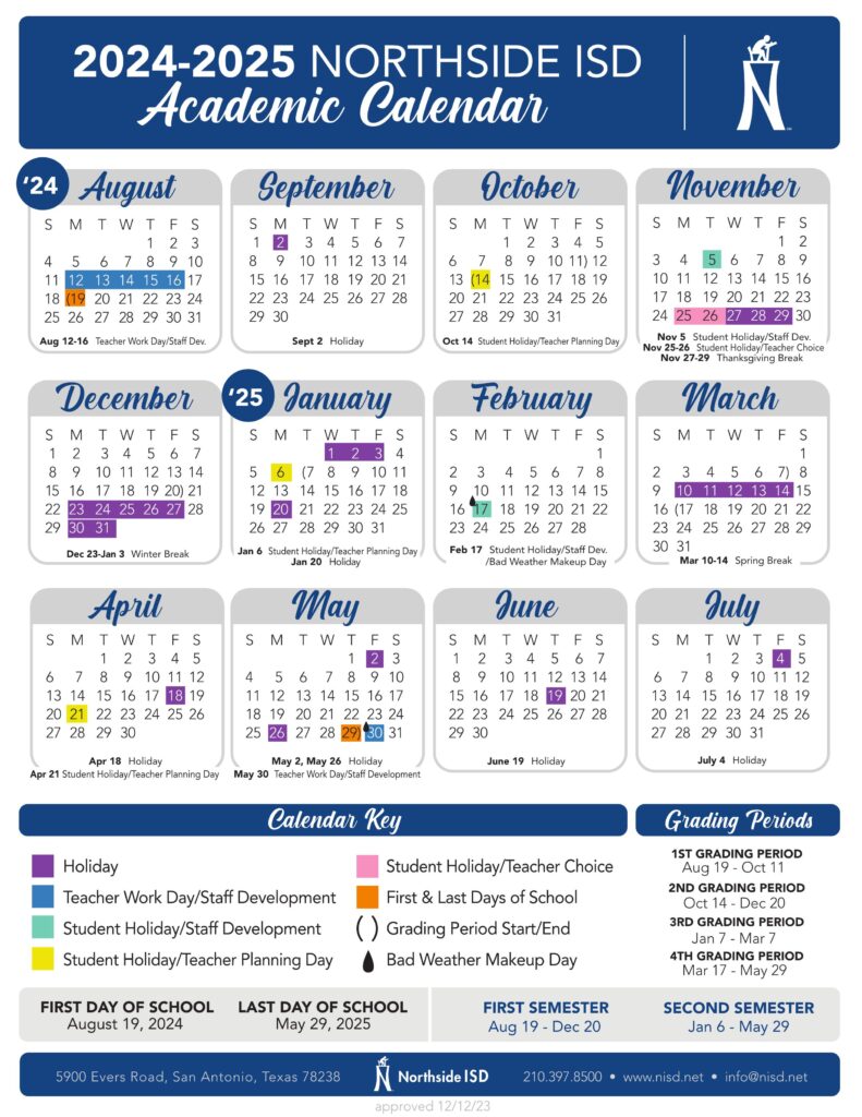 NORTHSIDE ISD NISD SCHOOL CALENDAR 24-25