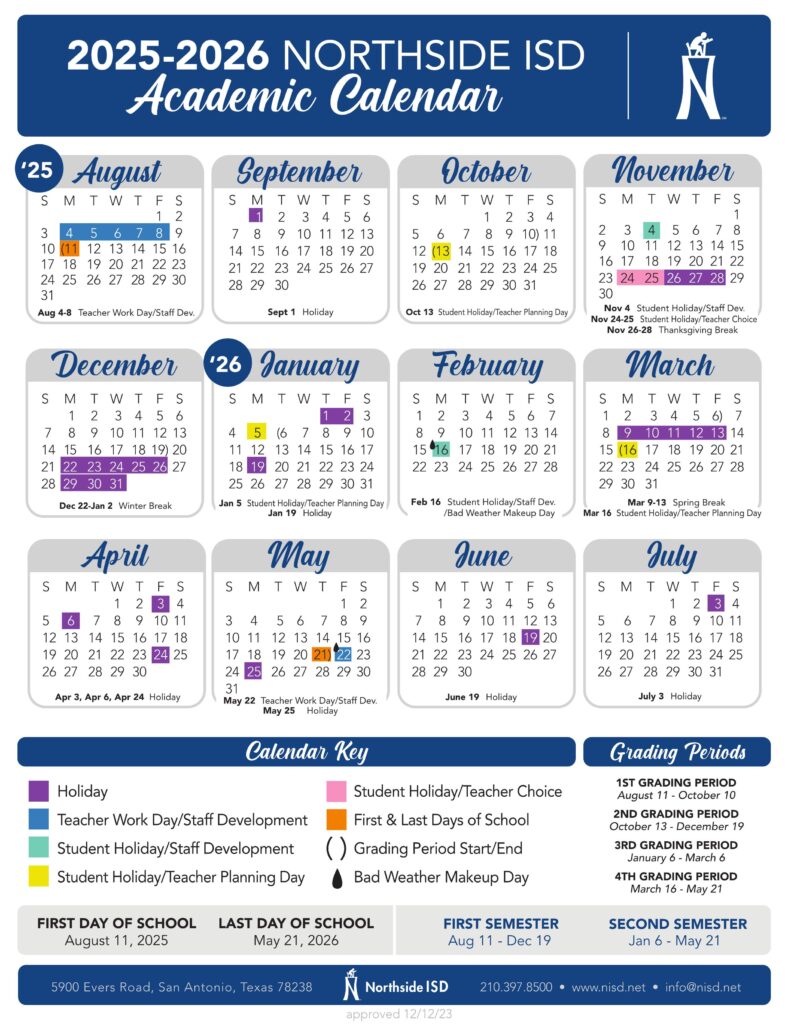NORTHSIDE ISD NISD SCHOOL CALENDAR 25-26