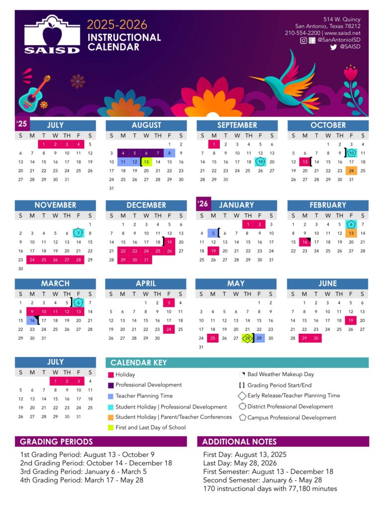 SAISD SAN ANTONIO SCHOOL CALENDAR 25-26