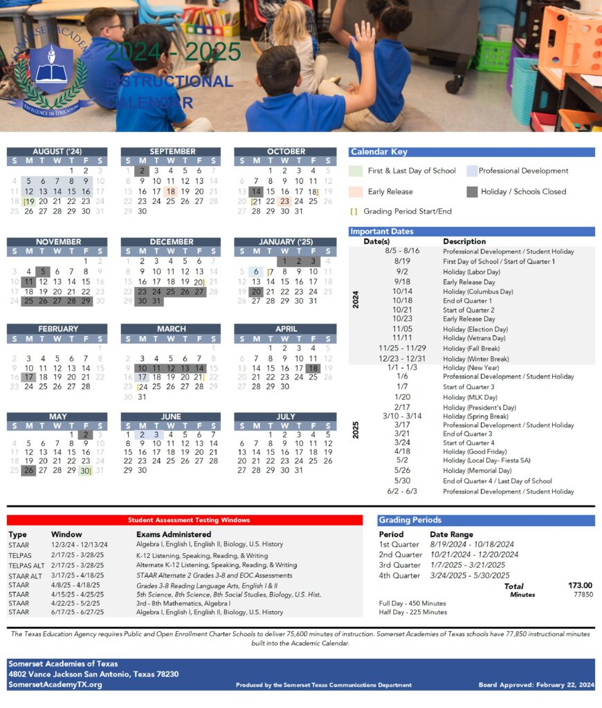 Somerset Academy texas calendar 24-25