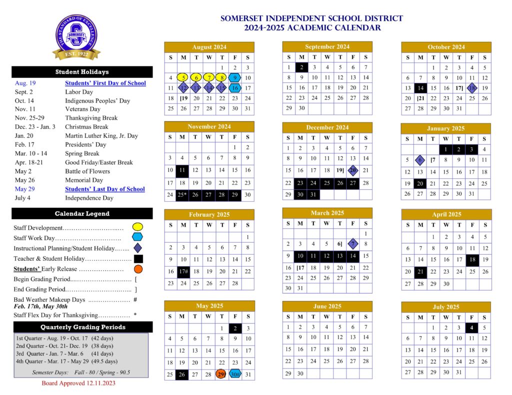 Somerset ISD Schools calendar 24-25