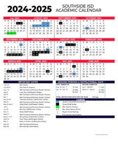 SOUTHSIDE ISD SCHOOL DISTRICT CALENDAR 24-25