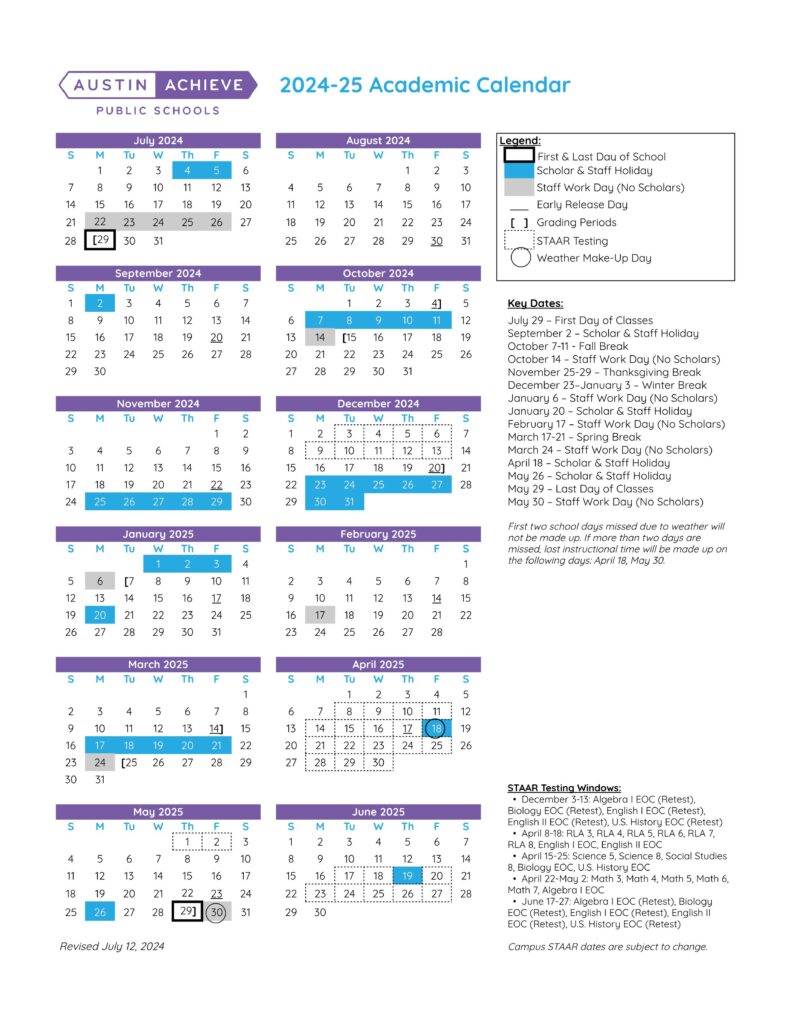 AAPS AUSTIN ACHIEVE PUBLIC SCHOOLS CALENDAR