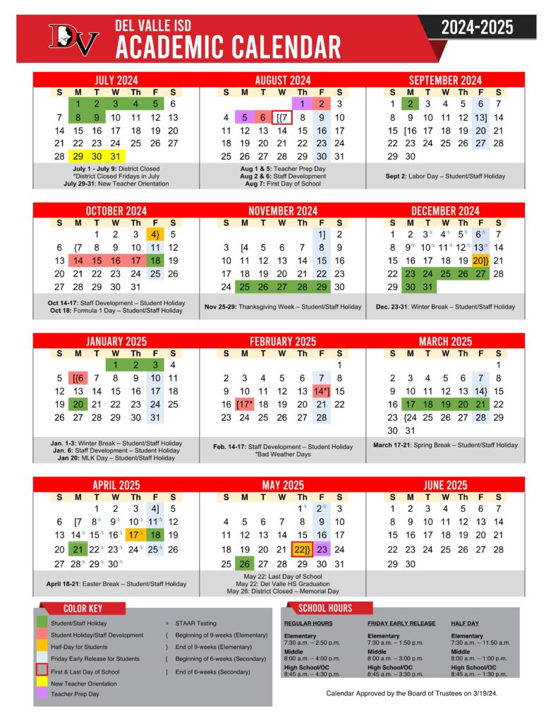 DVISD Del Valle ISD School Calendar 24-25