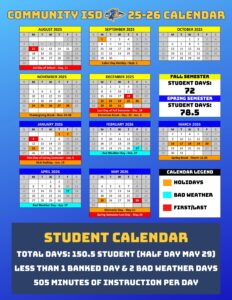 COMMUNITY ISD School Calendar 25-26