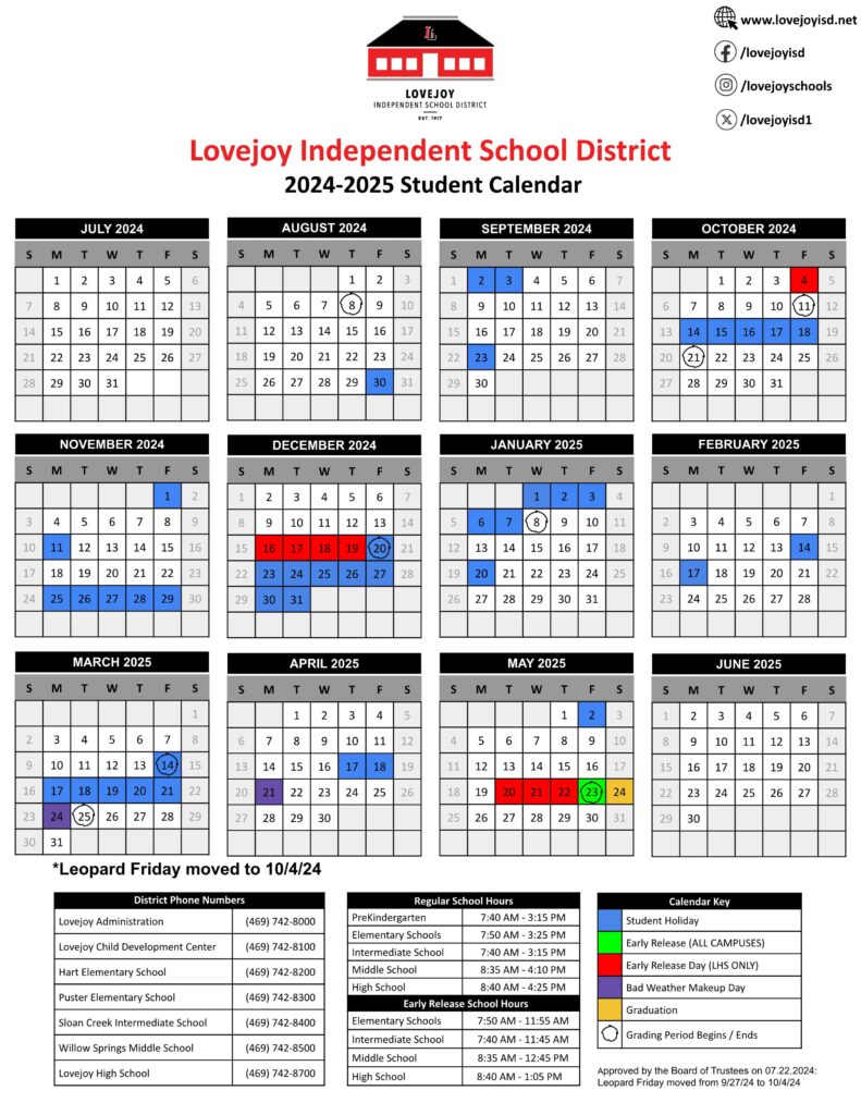 LOVEJOY ISD SCHOOL CALENDAR 24-25