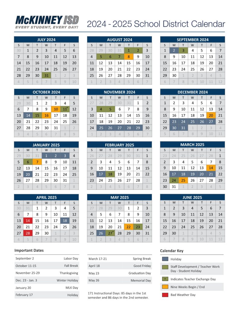 McKinney ISD school Calendar 24-25