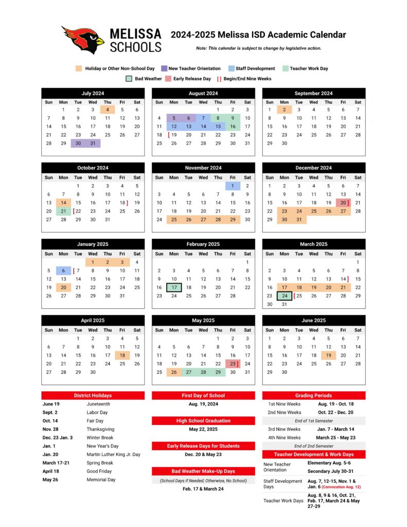 melissa isd schools calendar 24-25