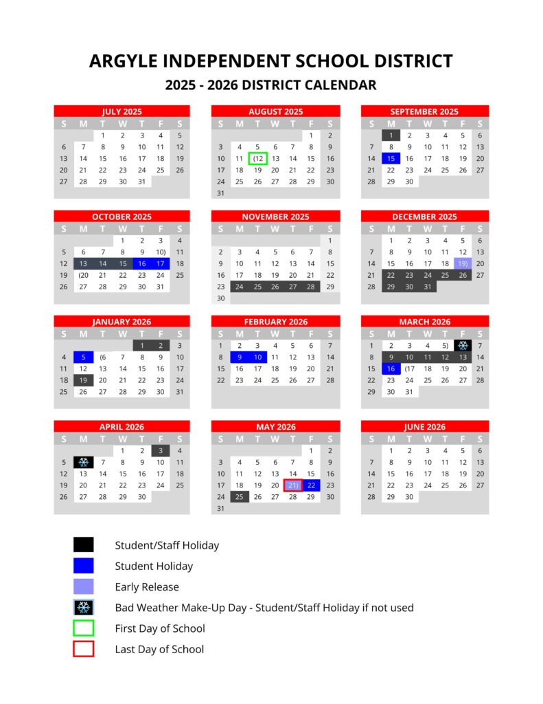 argyle isd school calendar 25-26