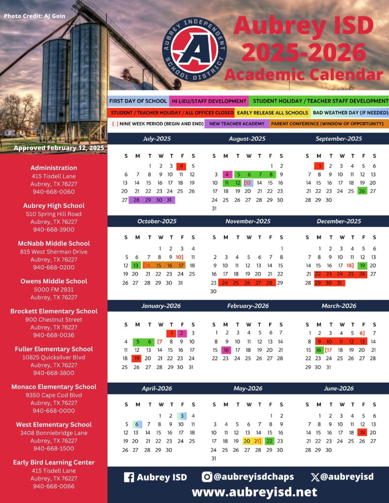 AUBREY ISD SCHOOL CALENDAR 25-26