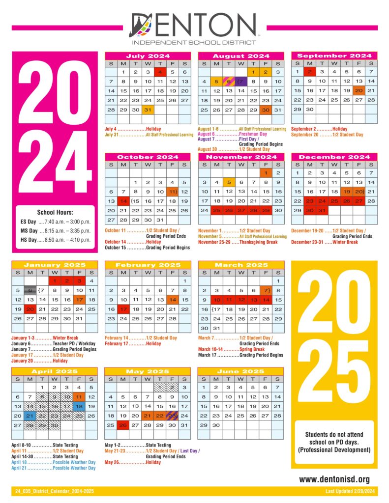 DENTON ISD SCHOOL DISTRICT CALENDAR 24-25