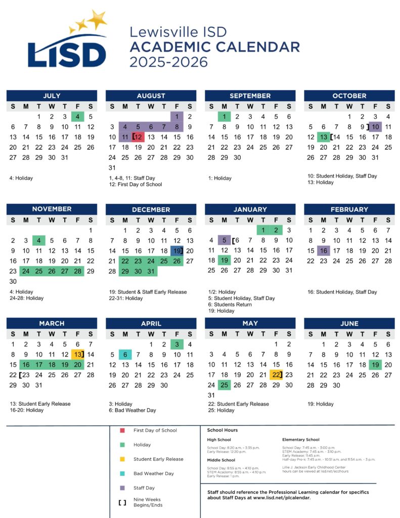 Lewisville ISD School Calendar 25-26