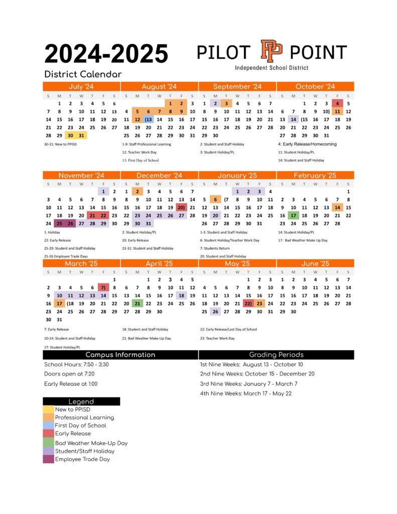 PILOT POINT ISD SCHOOL CALENDAR