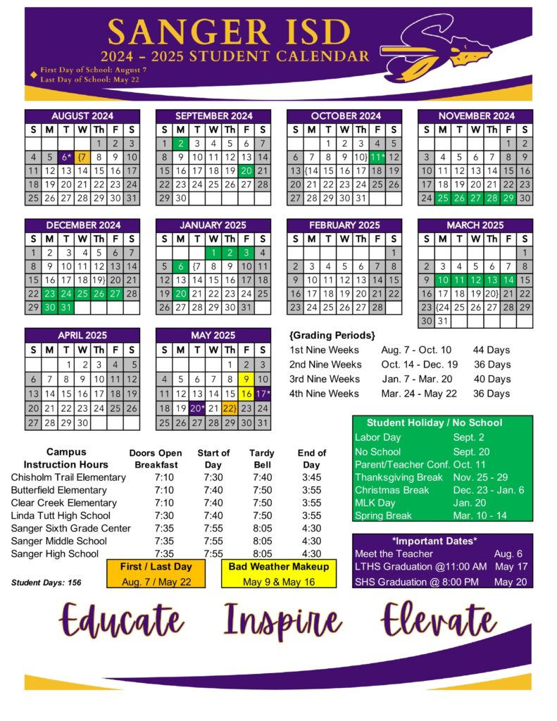 SANGER ISD SCHOOL CALENDAR 24-25