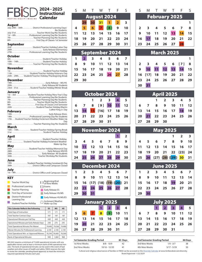 FORT BEND ISD FISD CALENDAR 24-25