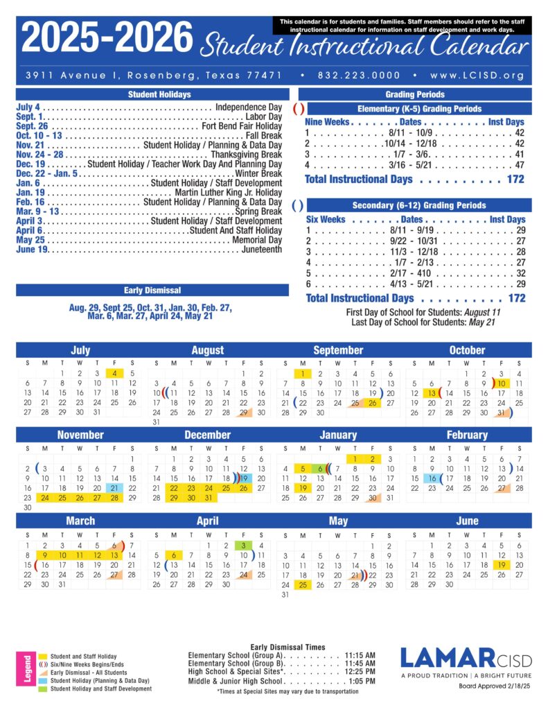 lamar cisd school calendar 25-26