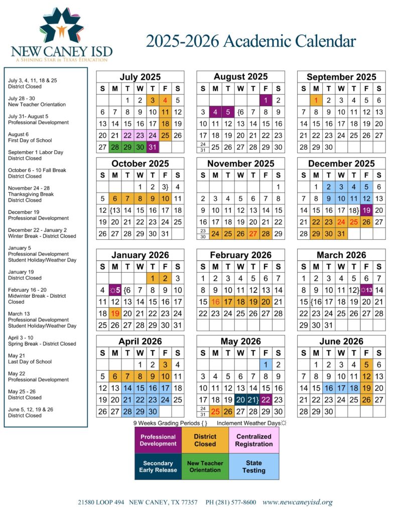 NEW CANEY ISD SCHOOL CALENDAR 25-26