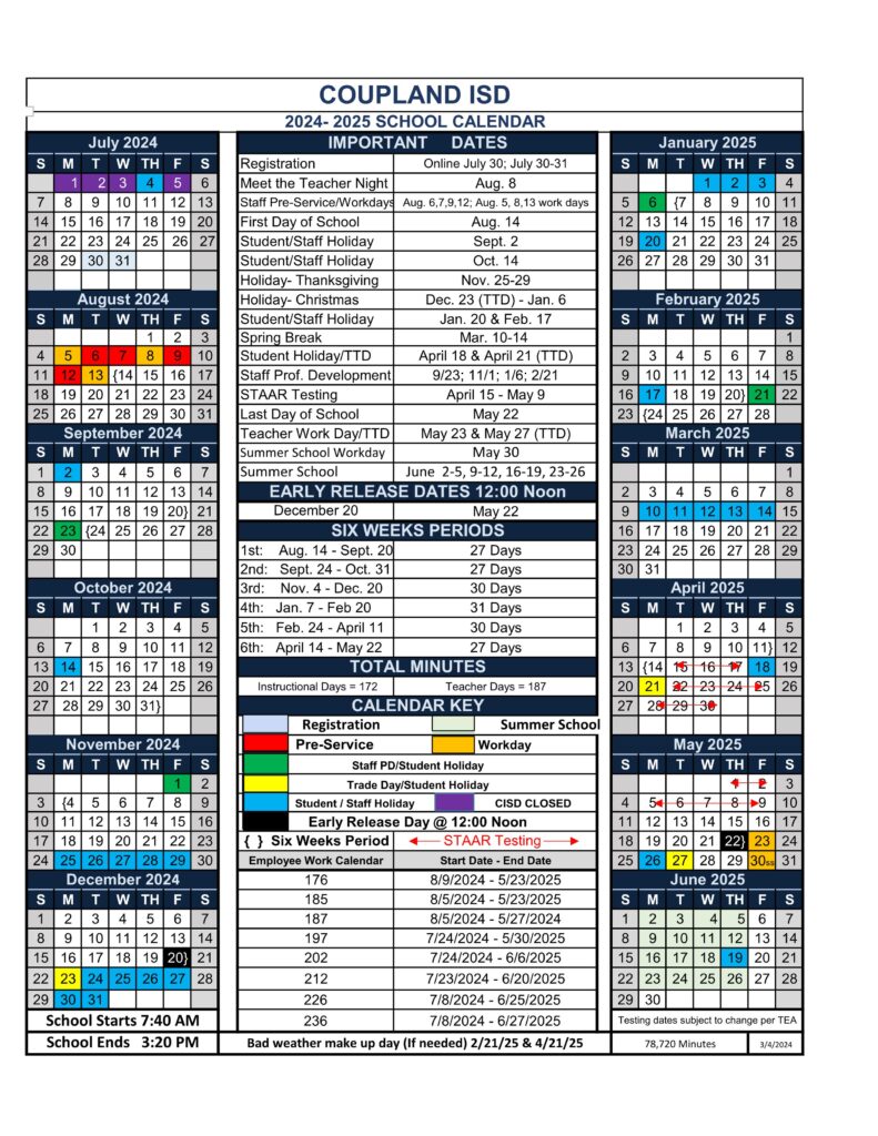 FISD FLORENCE SCHOOL CALENDAR 24-25