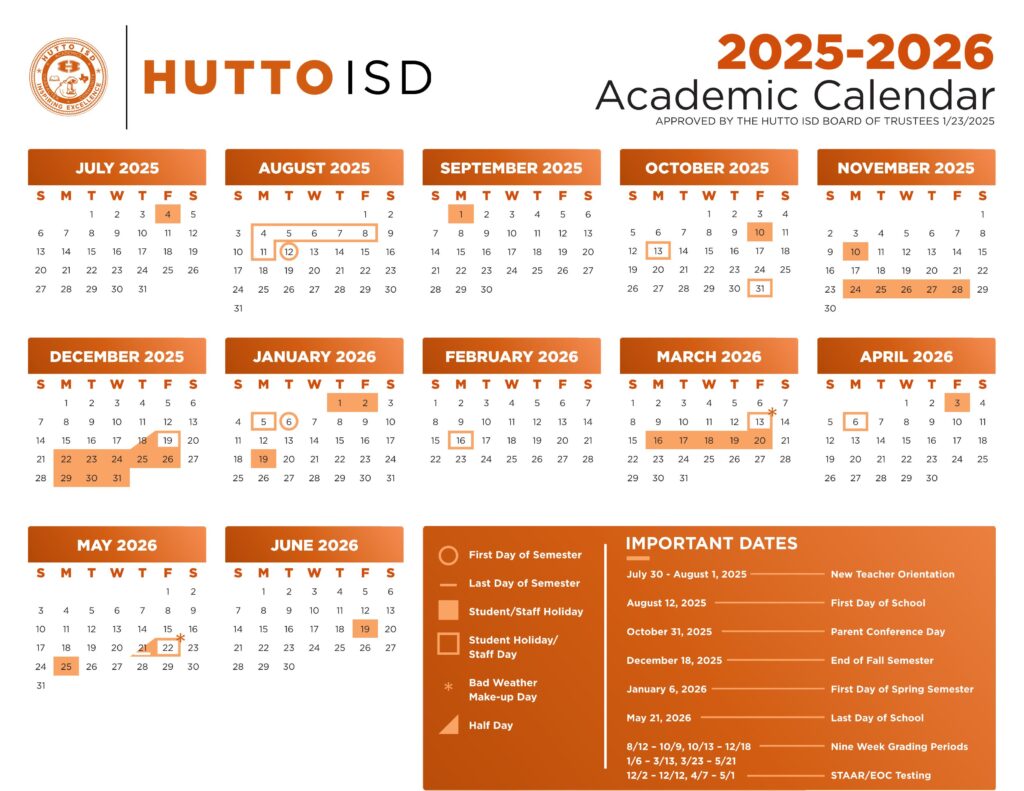 HUTTO ISD SCHOOL CALENDAR 25-26