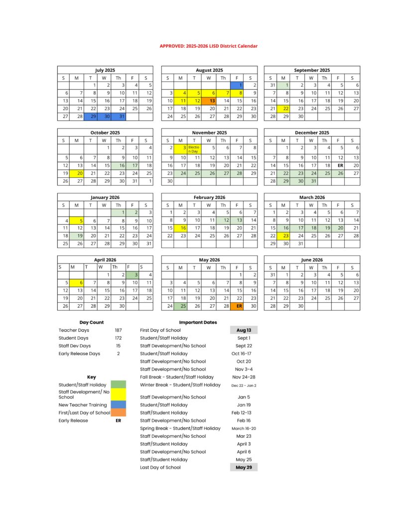 LEANDER ISD SCHOOL CALENDAR 25-26