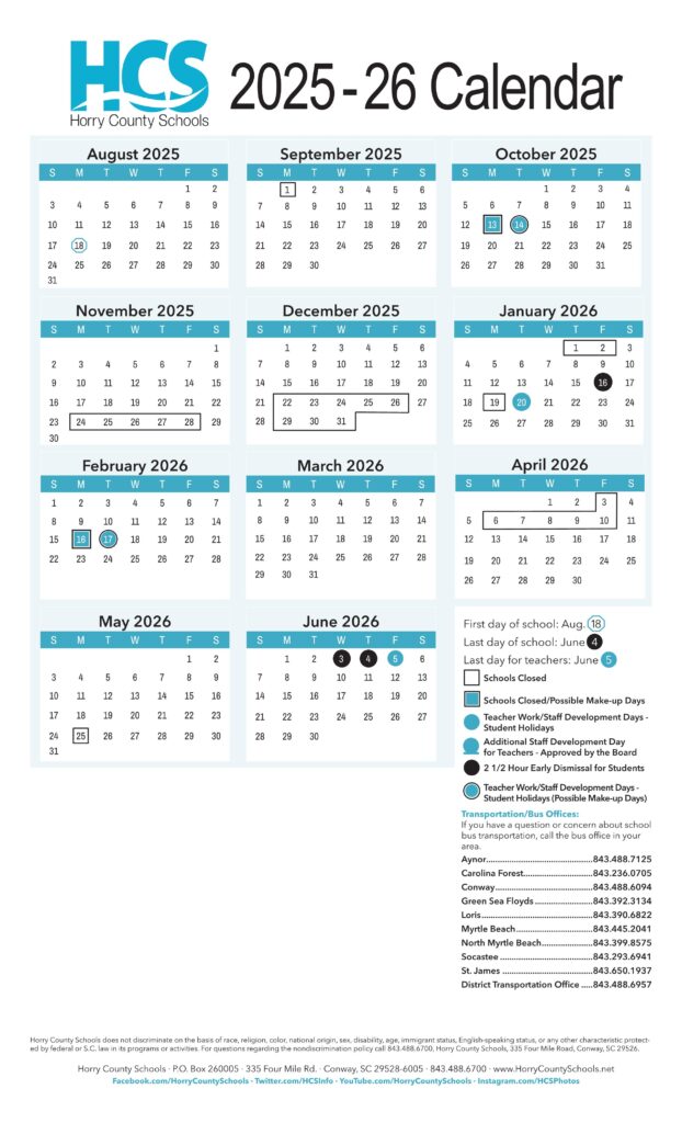 Horry County Schools Calendar 25-26