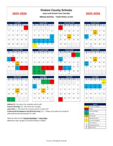 onslow county Middle school calendar 24-25