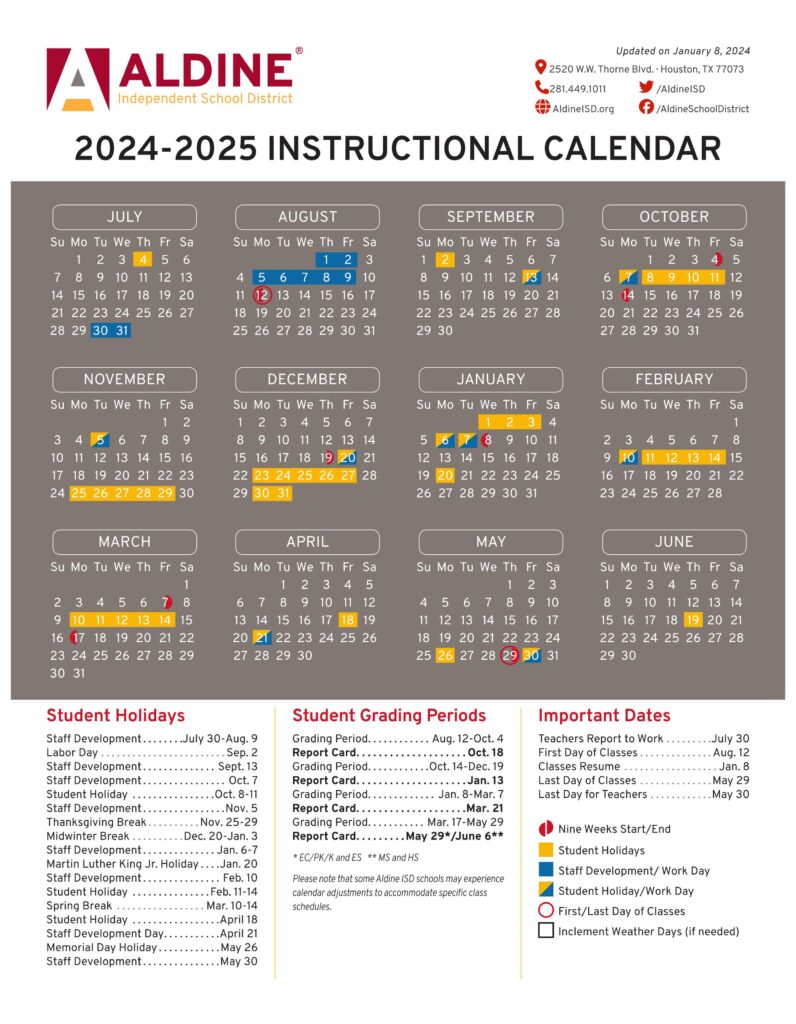 Aldine isd schools calendar 24-25