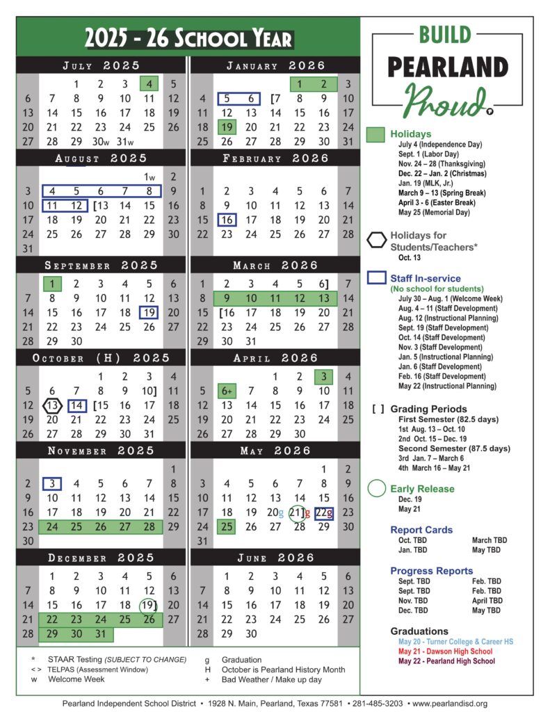 pearland isd school calendar 25-26