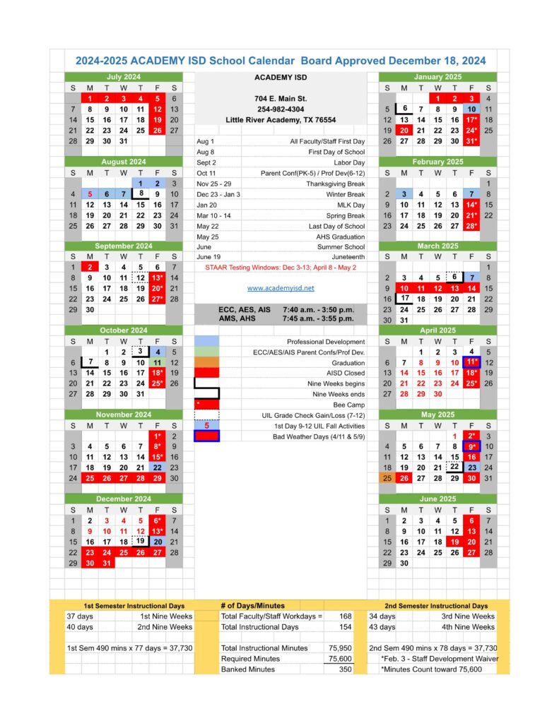 ACADEMY ISD SCHOOL CALENDAR 24-25