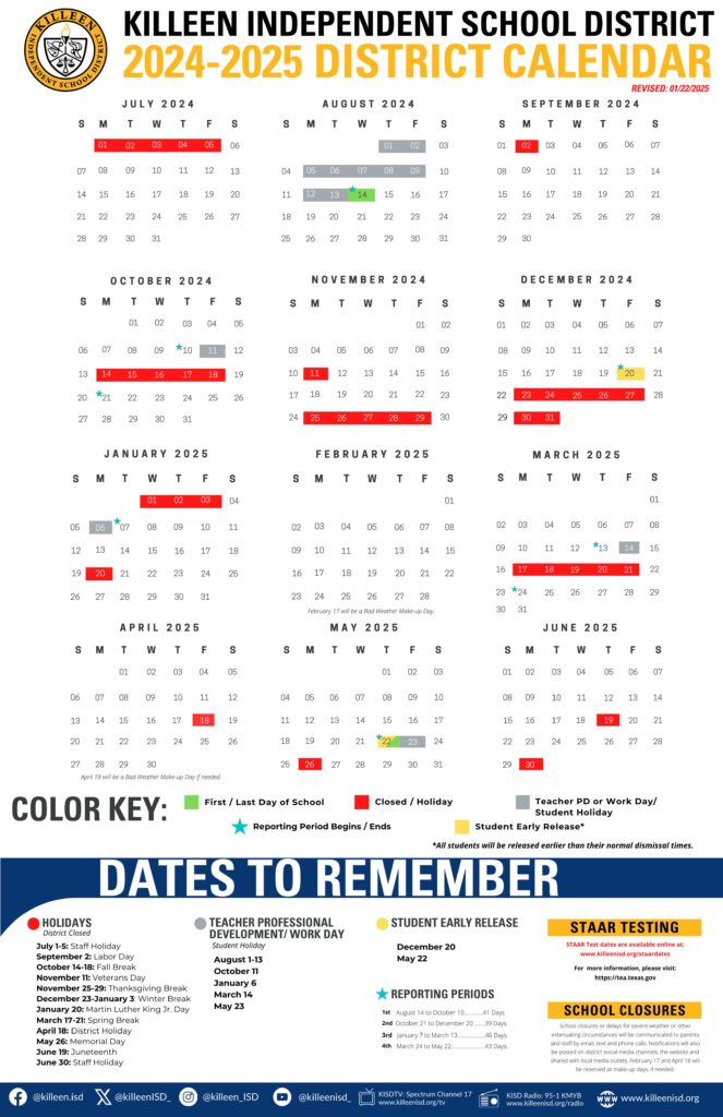 KILLEEN ISD SCHOOL CALENDAR 24-25