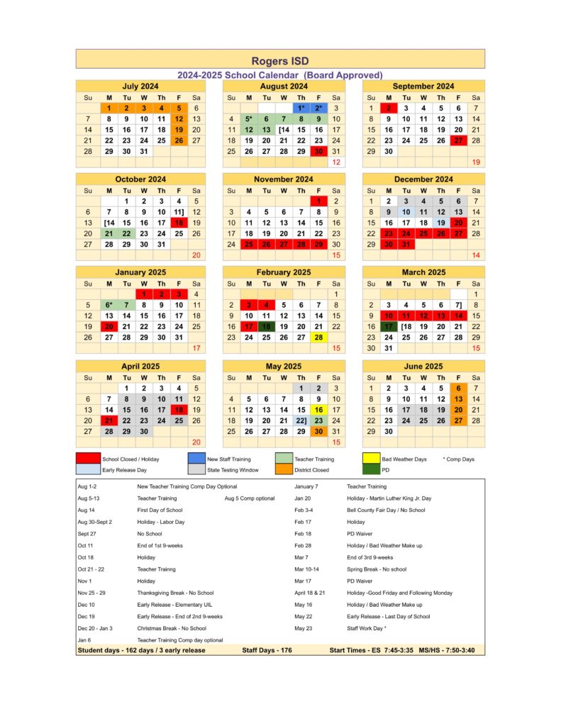 rogers isd school calendar 24-25