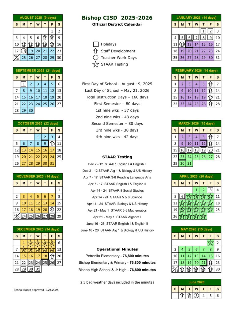 Bishop CISD School Calendar 25-26 [PDF]
