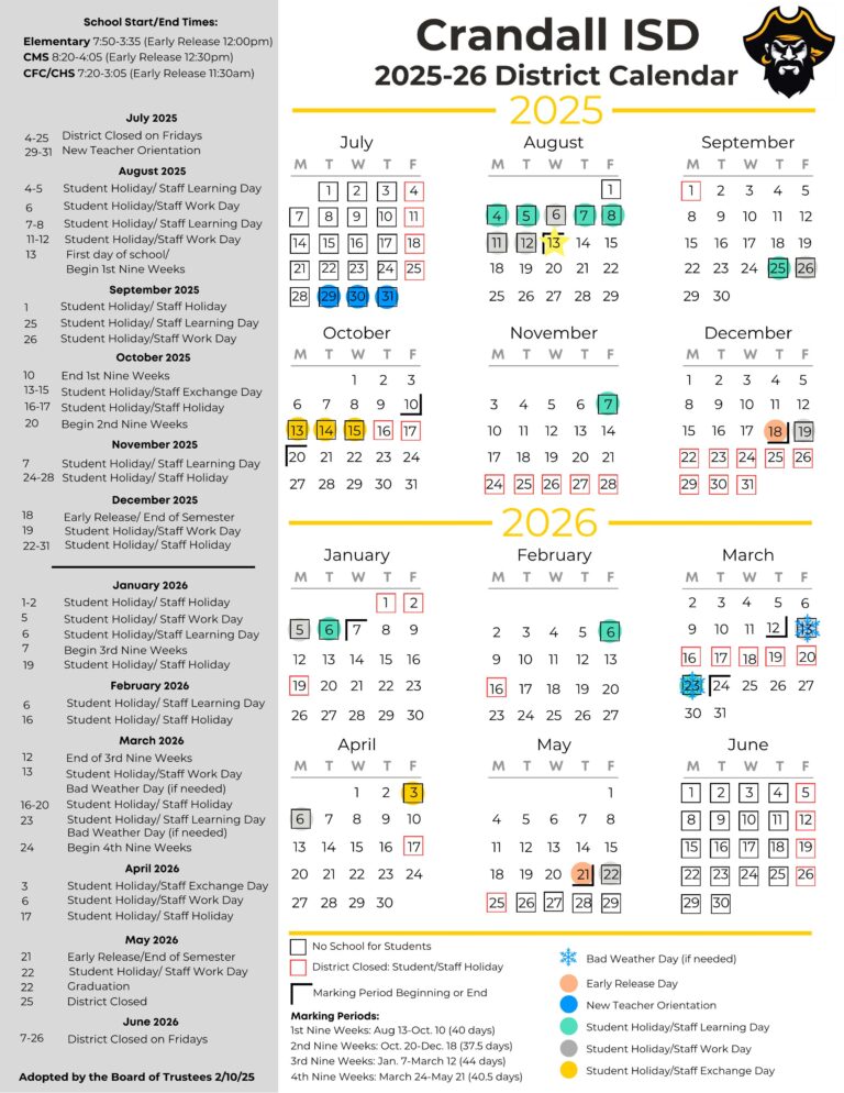 Crandall ISD School Calendar 25 26 PDF EduCounty