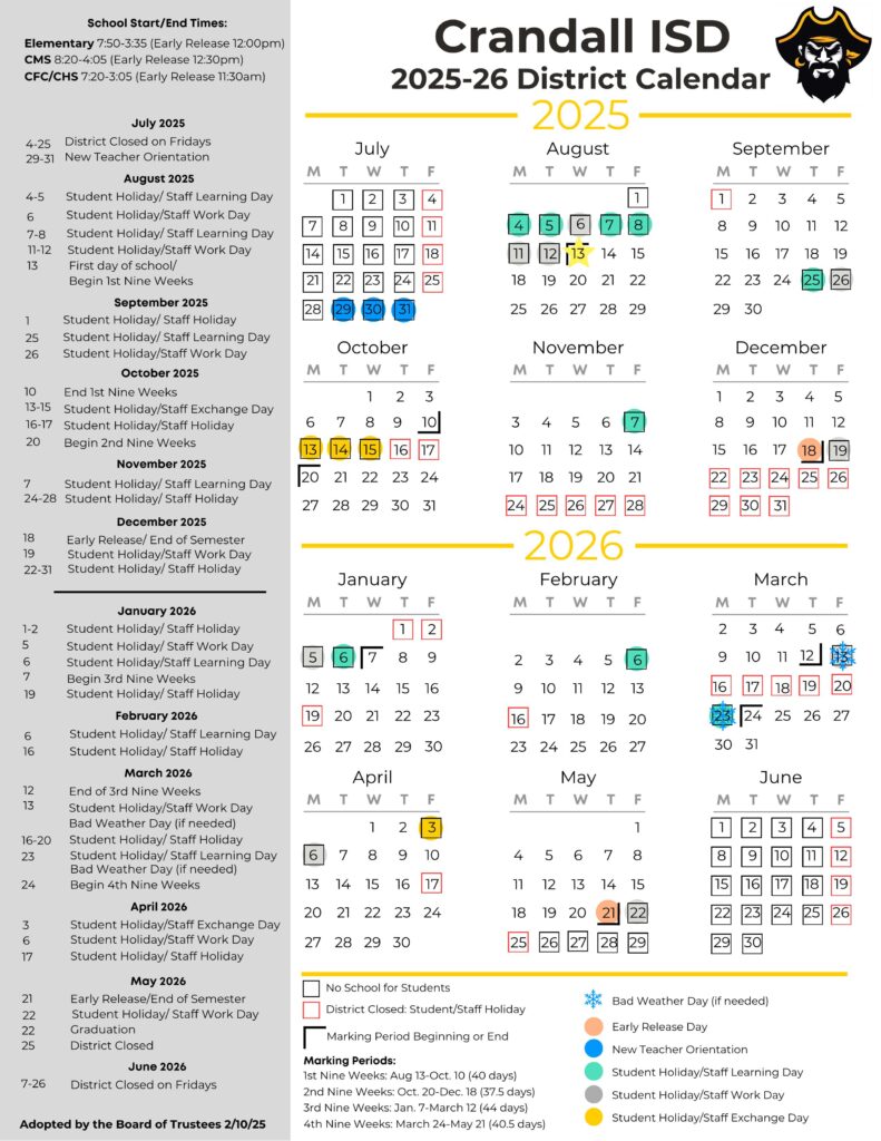 Crandall ISD School Calendar 25-26 [PDF]