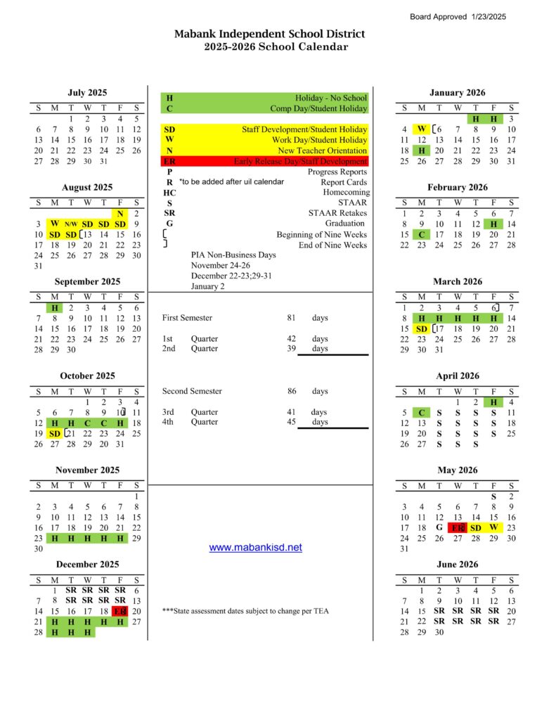 Mabank ISD School Calendar 25-26 [PDF]