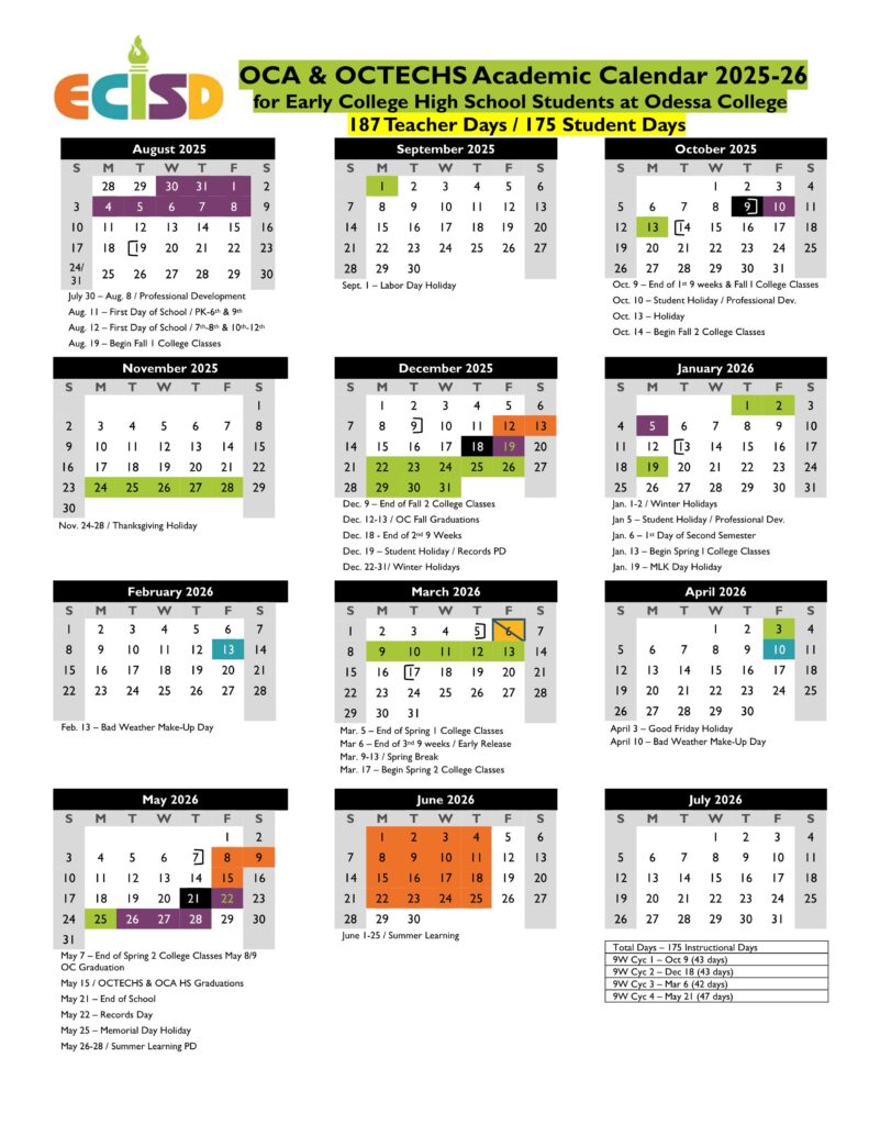 ector county ISD School calendar 25-26