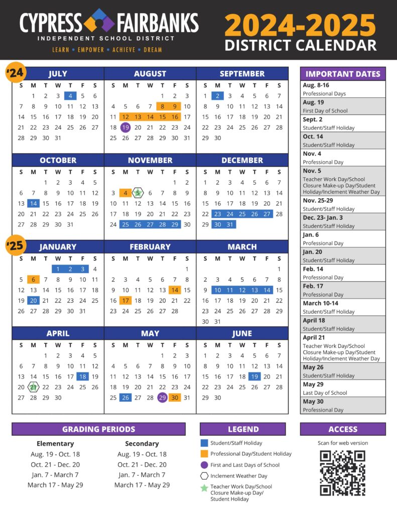 cypress fairbanks isd calendar 24-25
