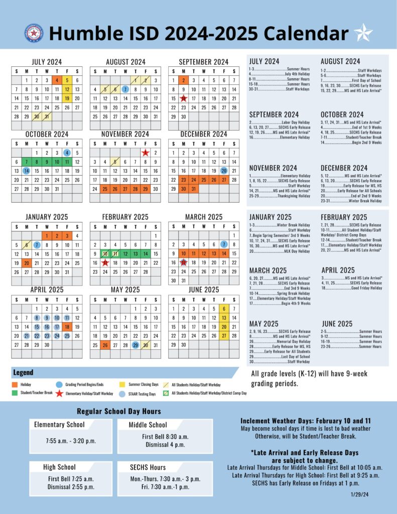 Humble ISD School District Calendar 24-25