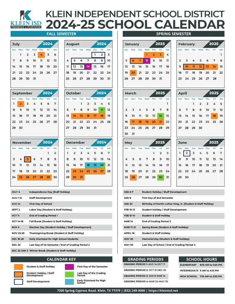 klein ISD schools Calendar 24-25