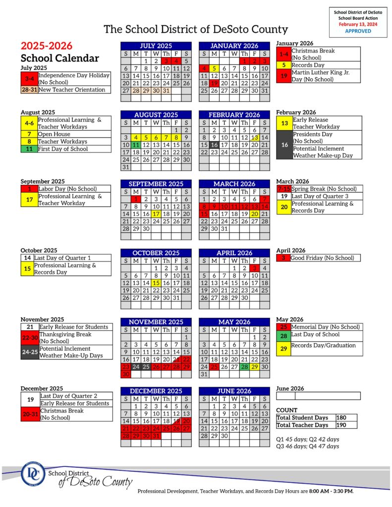 desoto county schools calendar 25-26