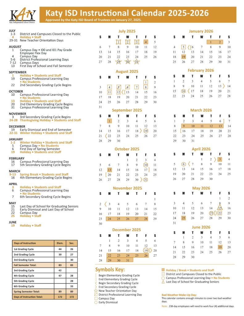 KATY ISD SCHOOLS CALENDAR 25-26