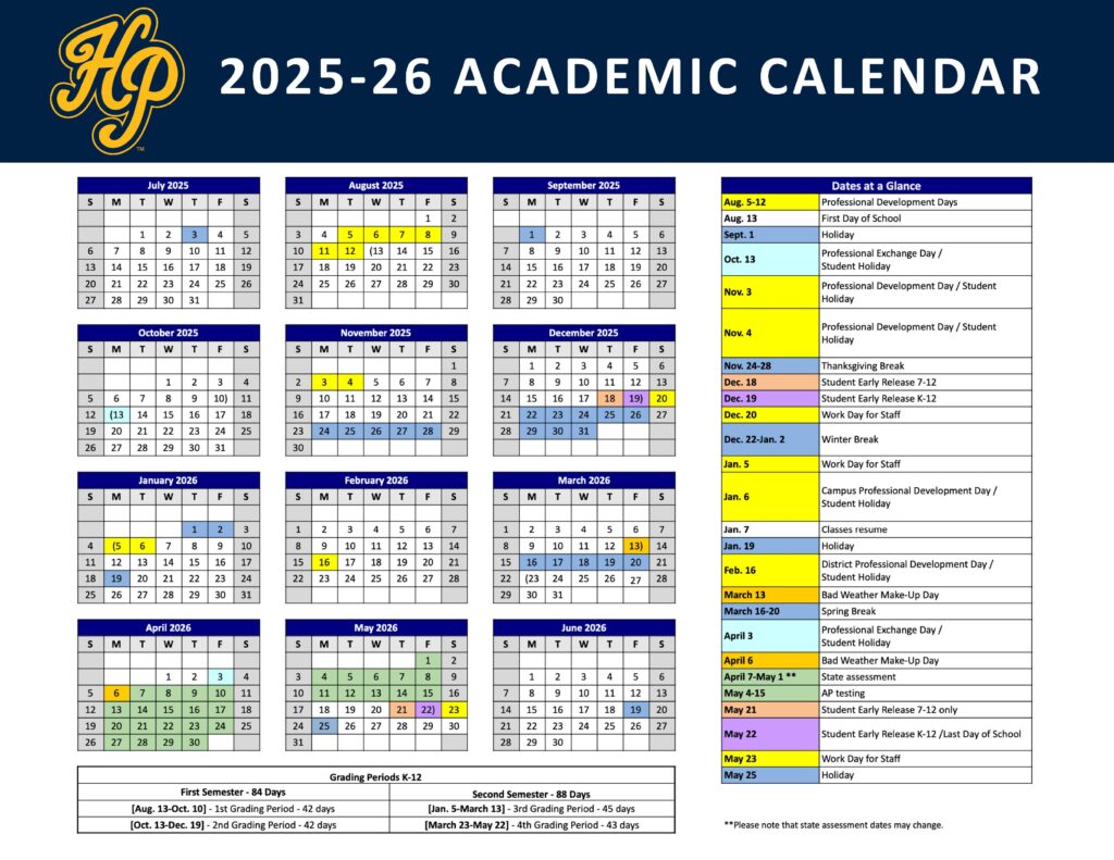 Highland Park HPISD Academic Calendar