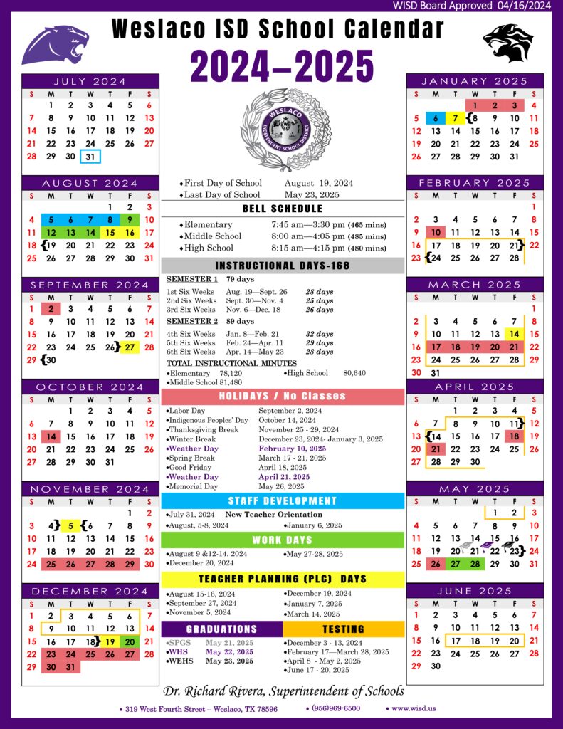 WESLACO SCHOOL CALENDAR 24-25