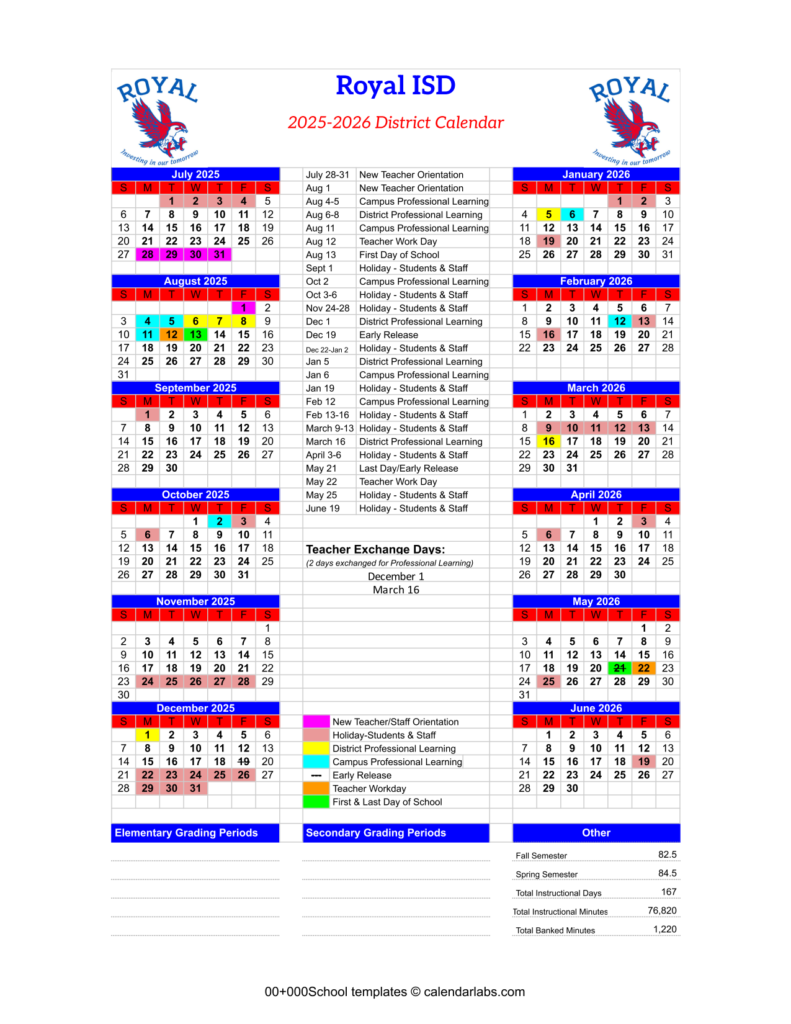 royal isd school calendar risd 25-26
