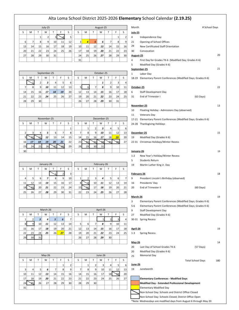 Alta Loma School USD CALENDAR 25-26