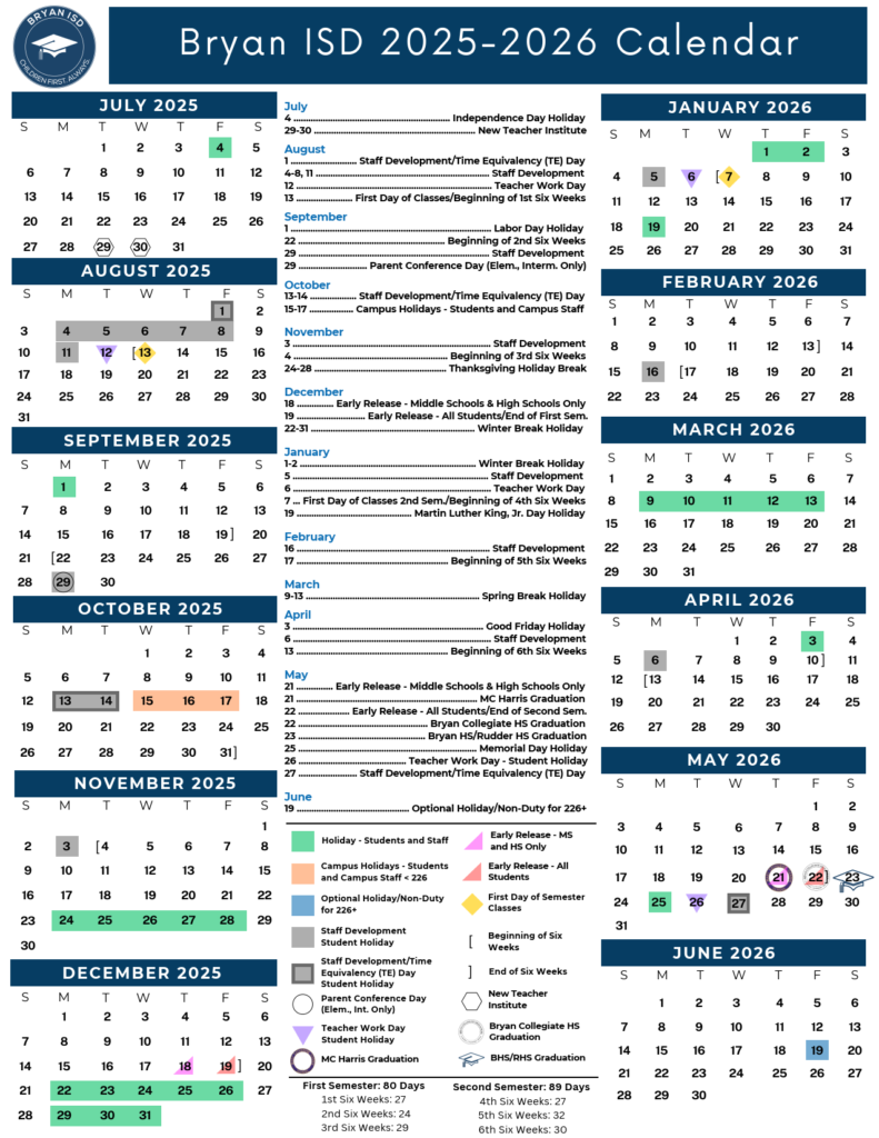 BRYAN ISD SCHOOL CALENDAR 25-26
