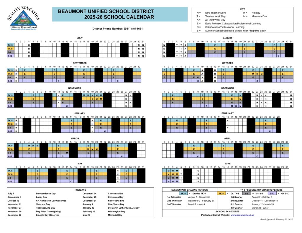 beaumont usd school calendar 25-26