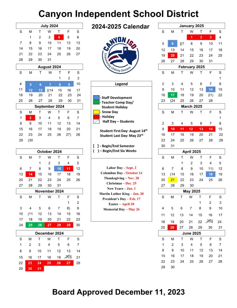 CANYON ISD SCHOOL CALENDAR 25-26