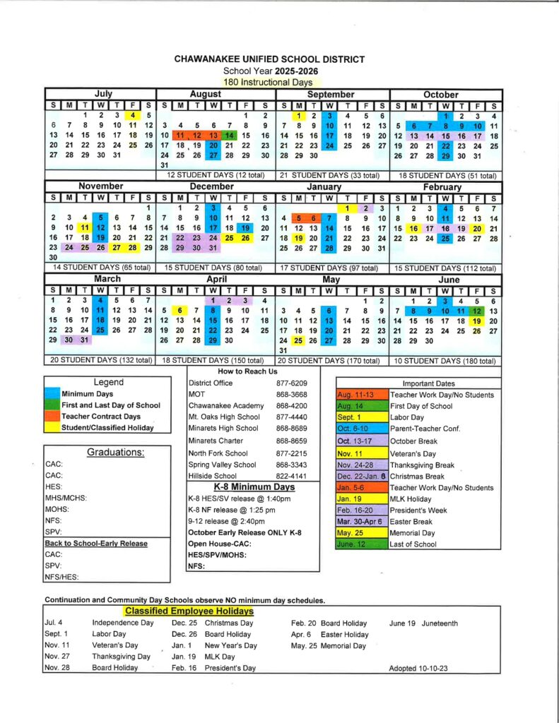 Chawanakee Unified USD Calendar